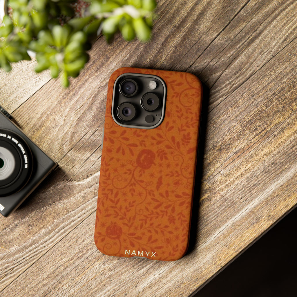 Floral Leather Phone Case — Rustic Orange Botanical Tough Case