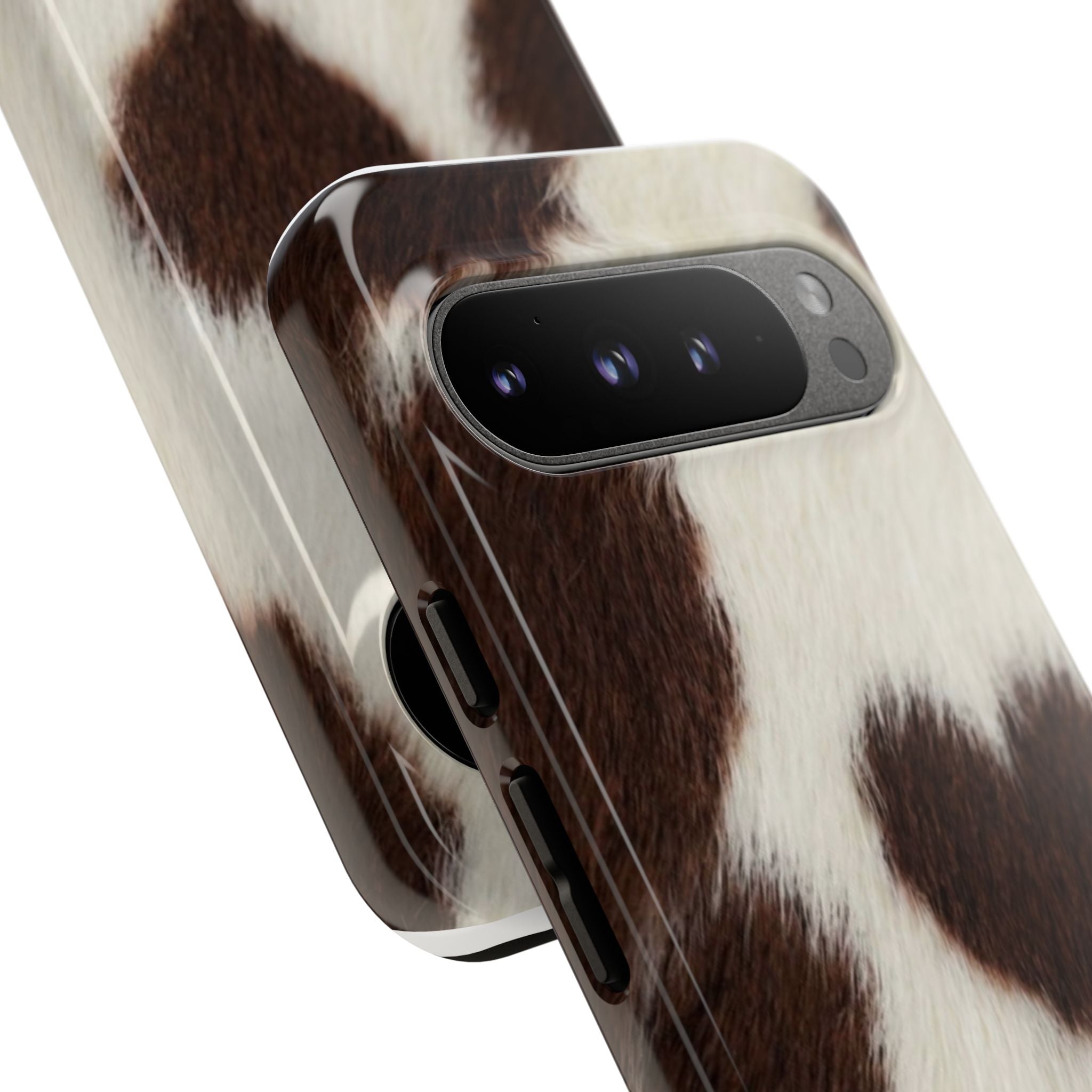 Cowhide Heart Phone Case — Cute Cow Print Protective iPhone Cover