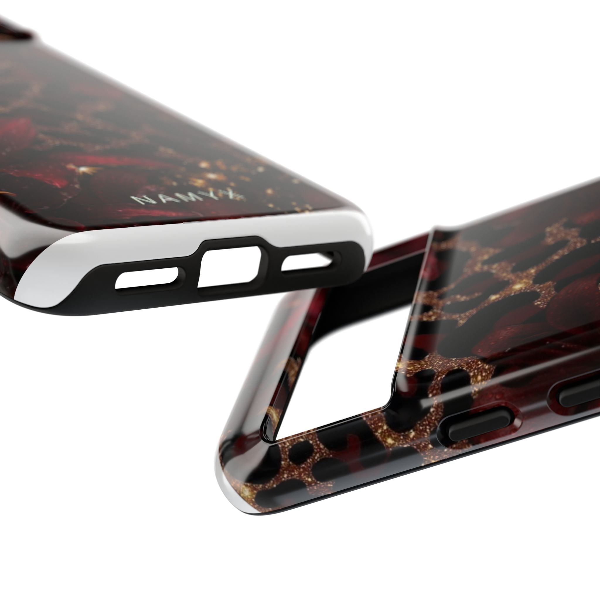 Protective Phone Case — Burgundy Floral & Gold Leopard Print Tough Case