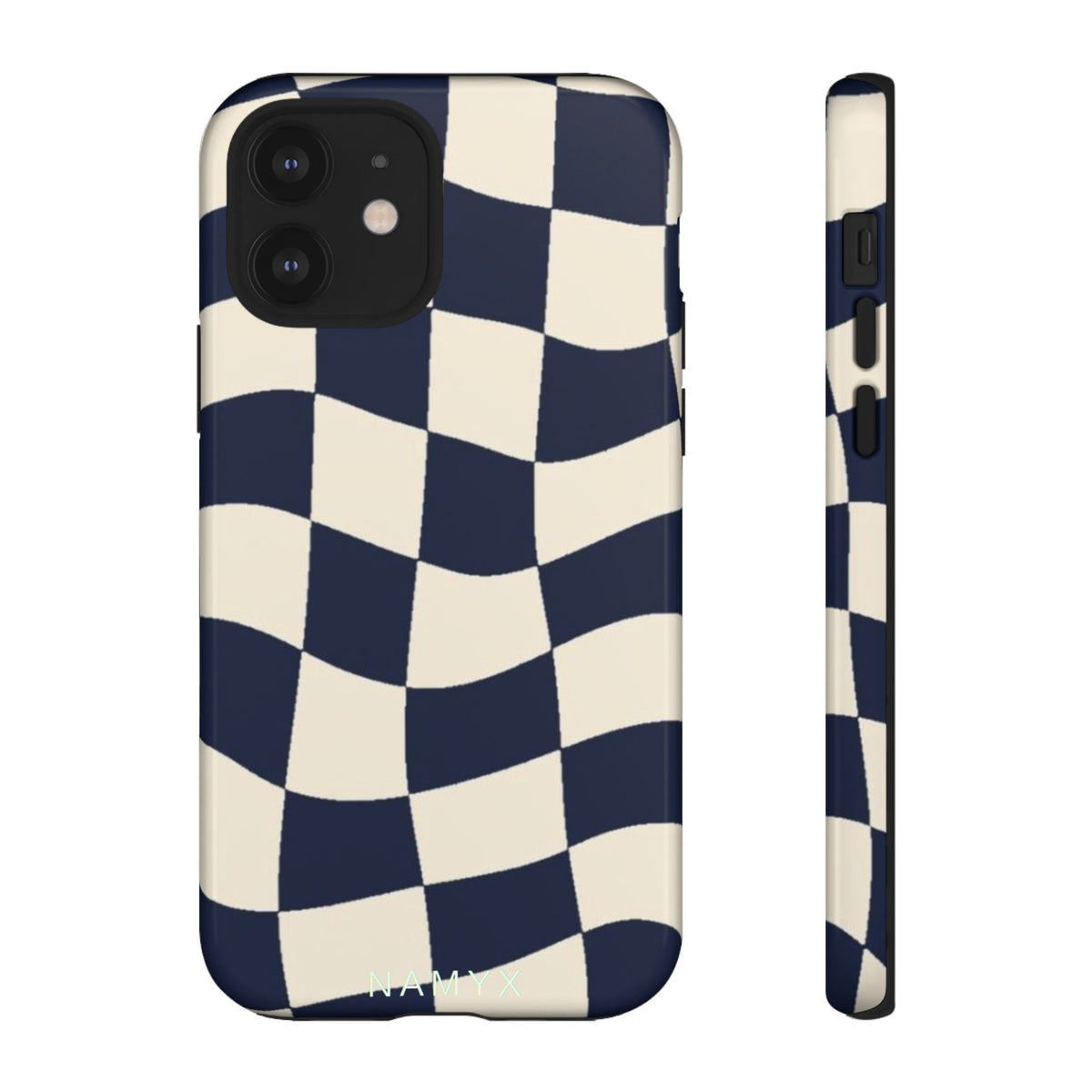 Wavy Checkered Phone Case – Retro Navy Racing Pattern Tough Case