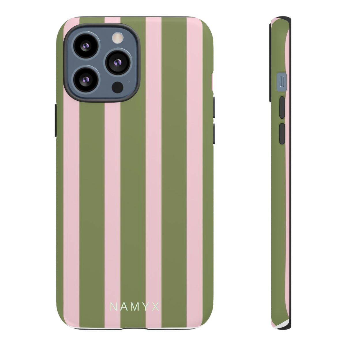 Striped Olive & Blush Tough Phone Case — Durable Protective Phone Cover