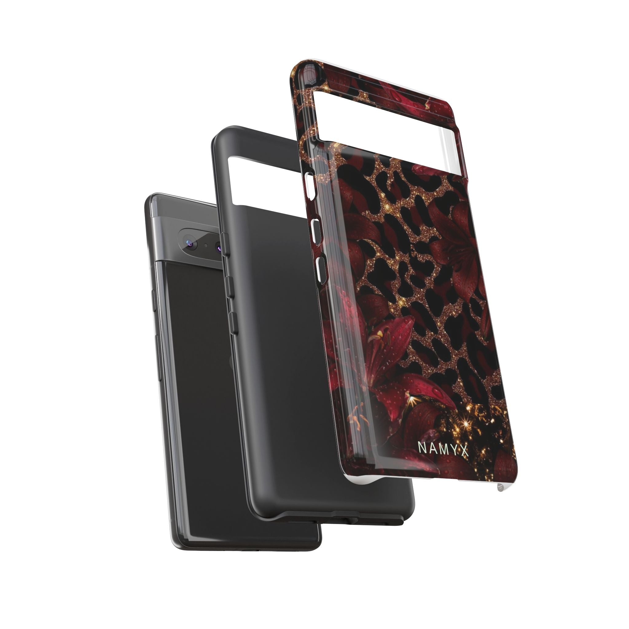 Protective Phone Case — Burgundy Floral & Gold Leopard Print Tough Case