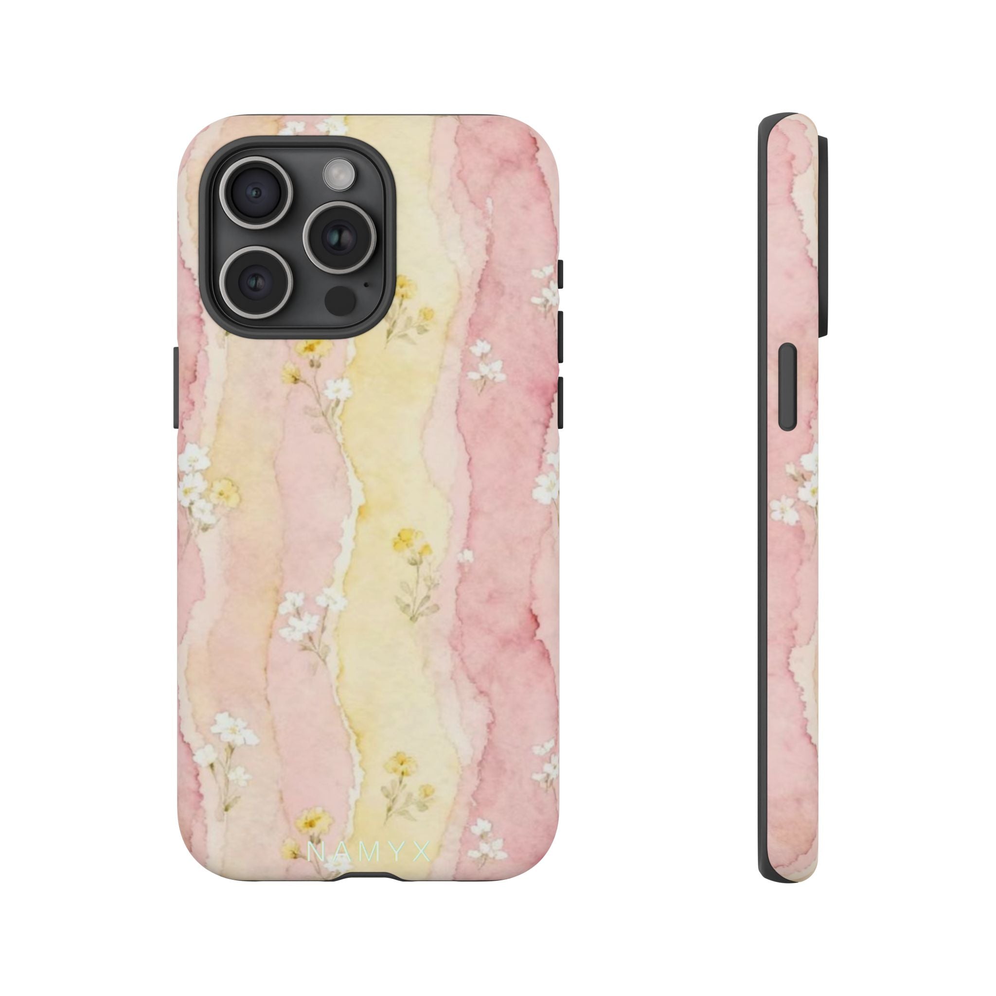 Floral Watercolor Tough Phone Case — Pink & Yellow Daisy Protective Cover