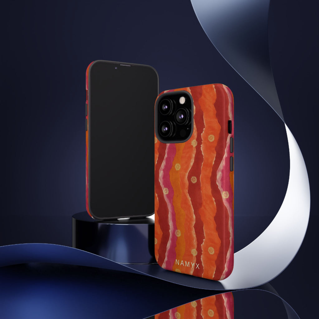 Abstract Red Waves Phone Case — Bold Orange & Pink Protective Tough Case