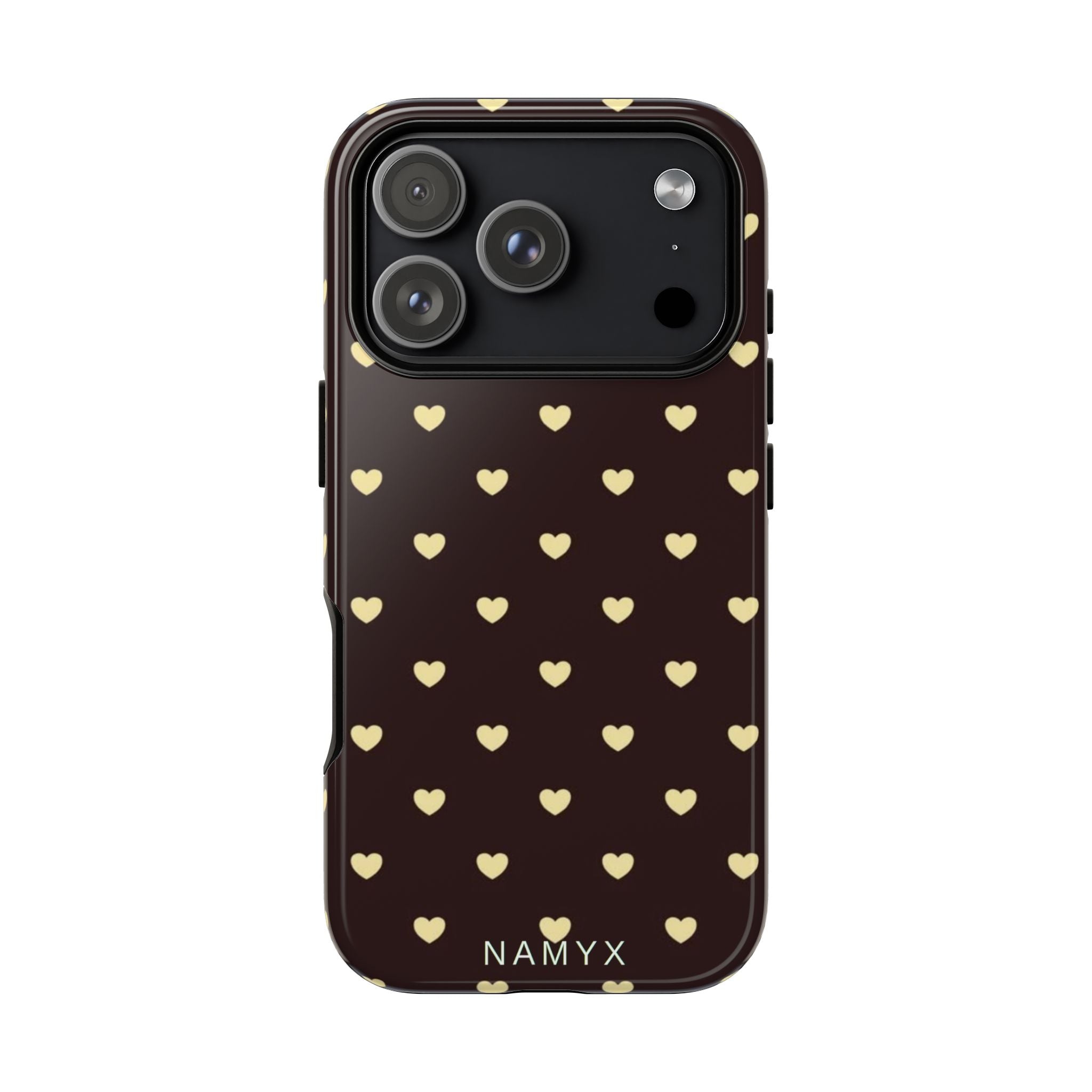Tough Case — Brown Phone Case with Cream Heart Pattern