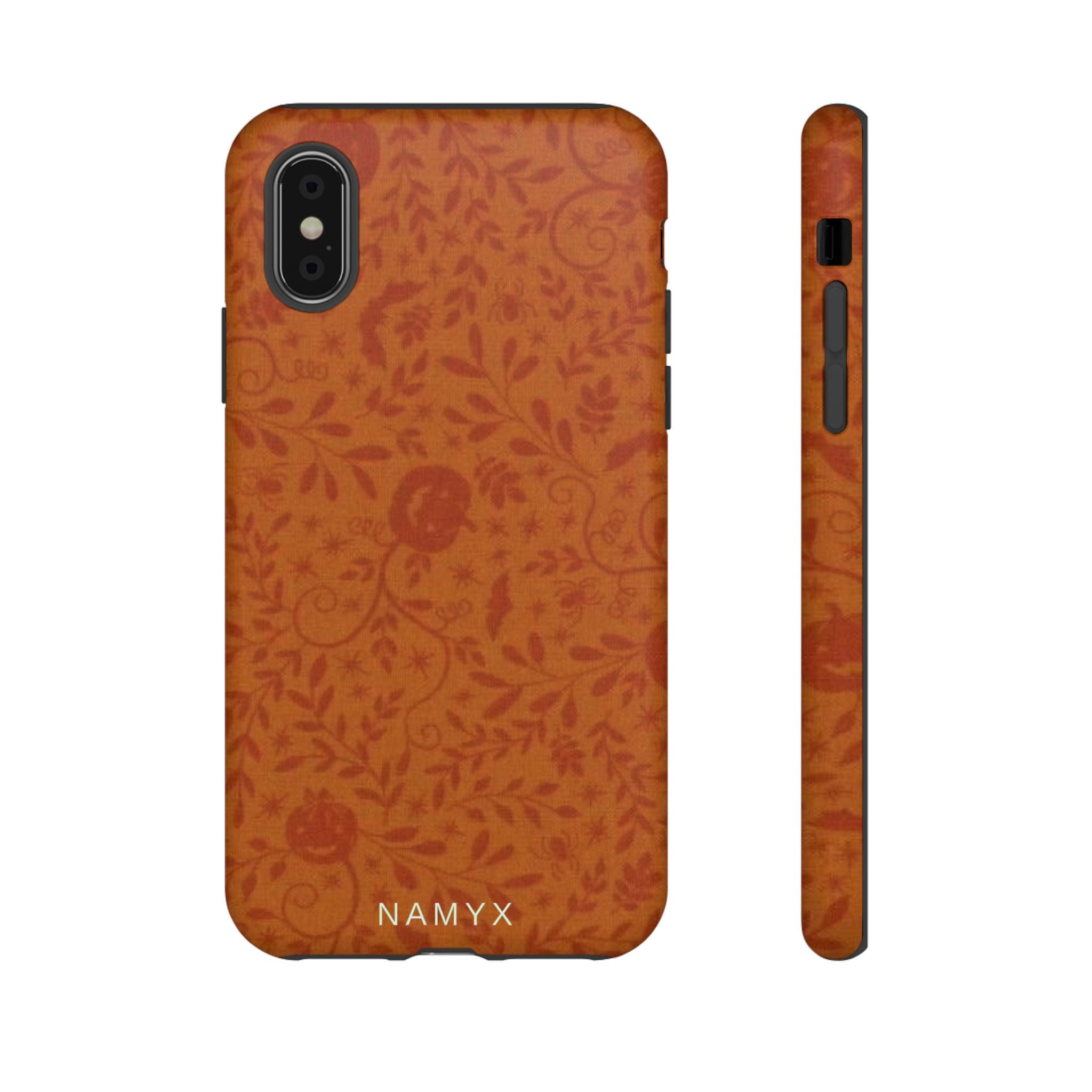 Floral Leather Phone Case — Rustic Orange Botanical Tough Case