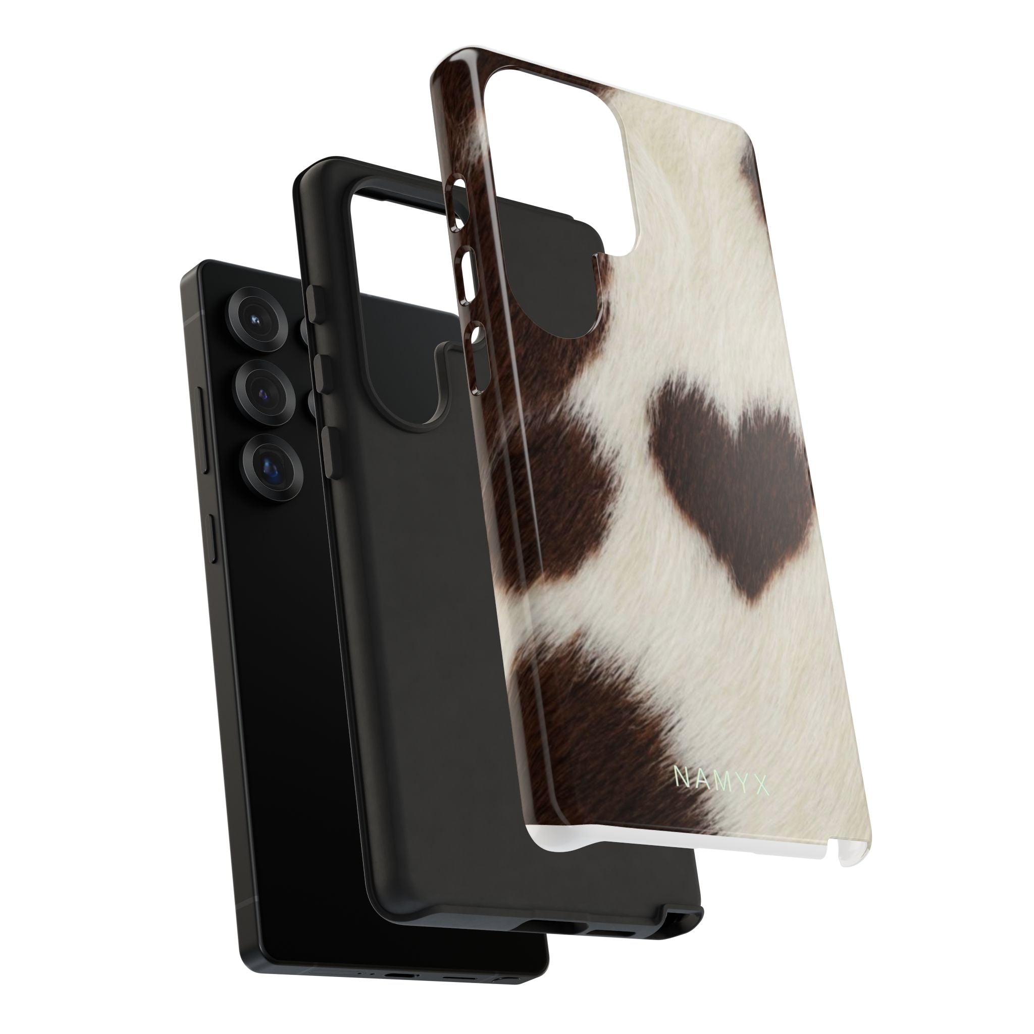 Cowhide Heart Phone Case — Cute Cow Print Protective iPhone Cover