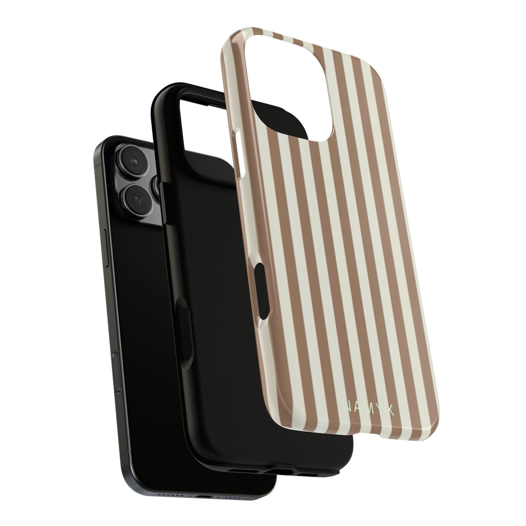 Striped Beige Phone Case — Classic Vertical Brown & Cream Stripe Tough Case