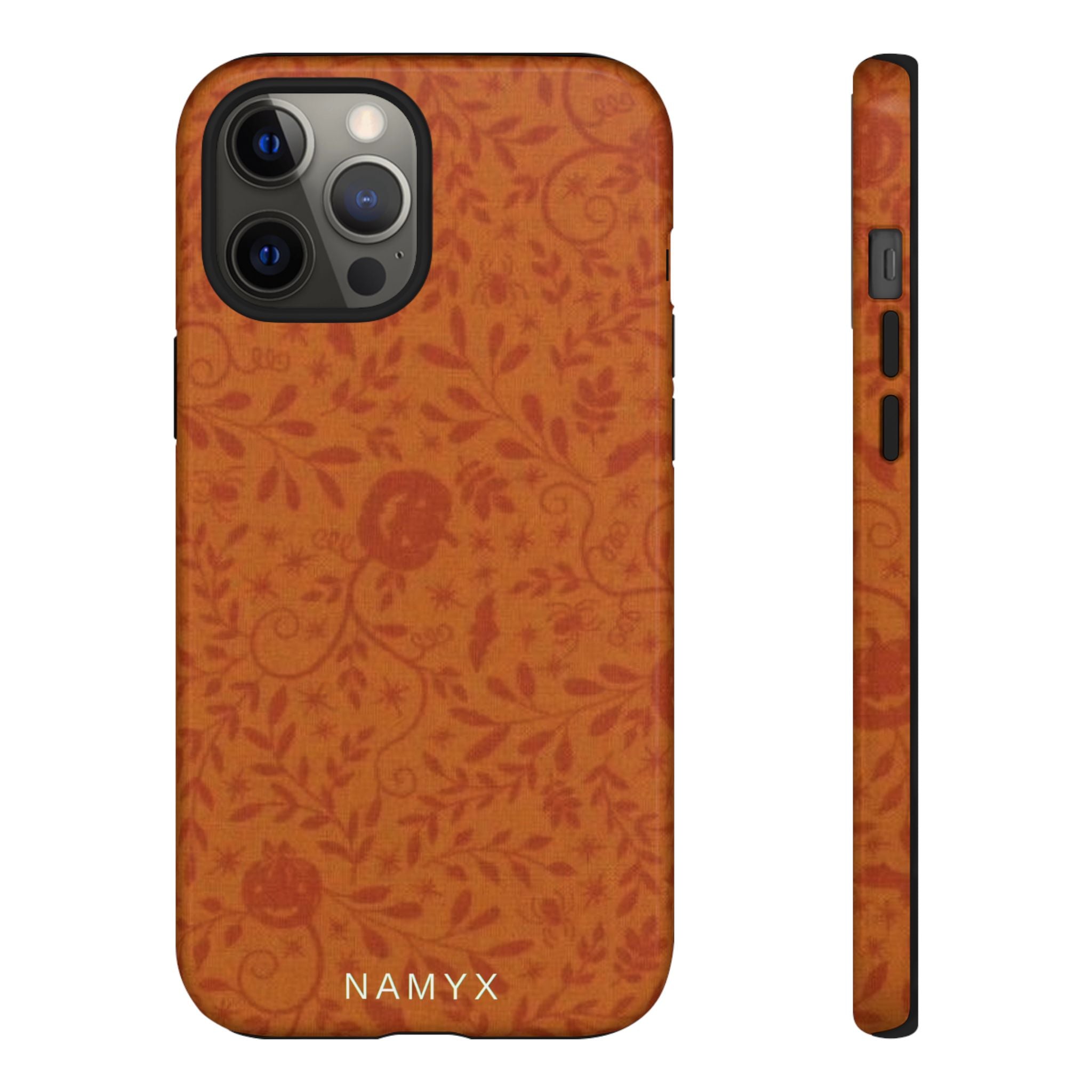 Floral Leather Phone Case — Rustic Orange Botanical Tough Case