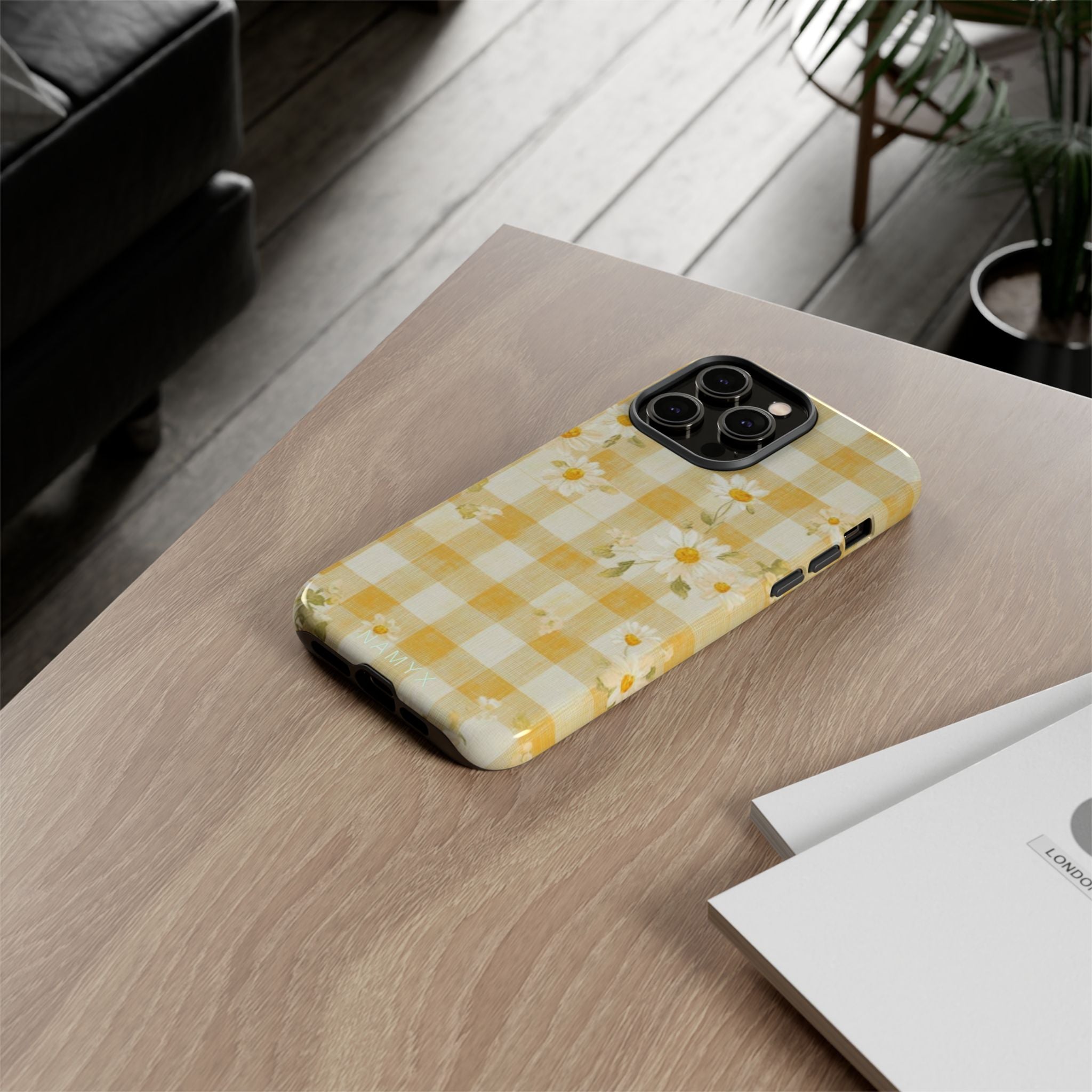 Daisy Gingham Tough Phone Case — Yellow Floral Protective Cover