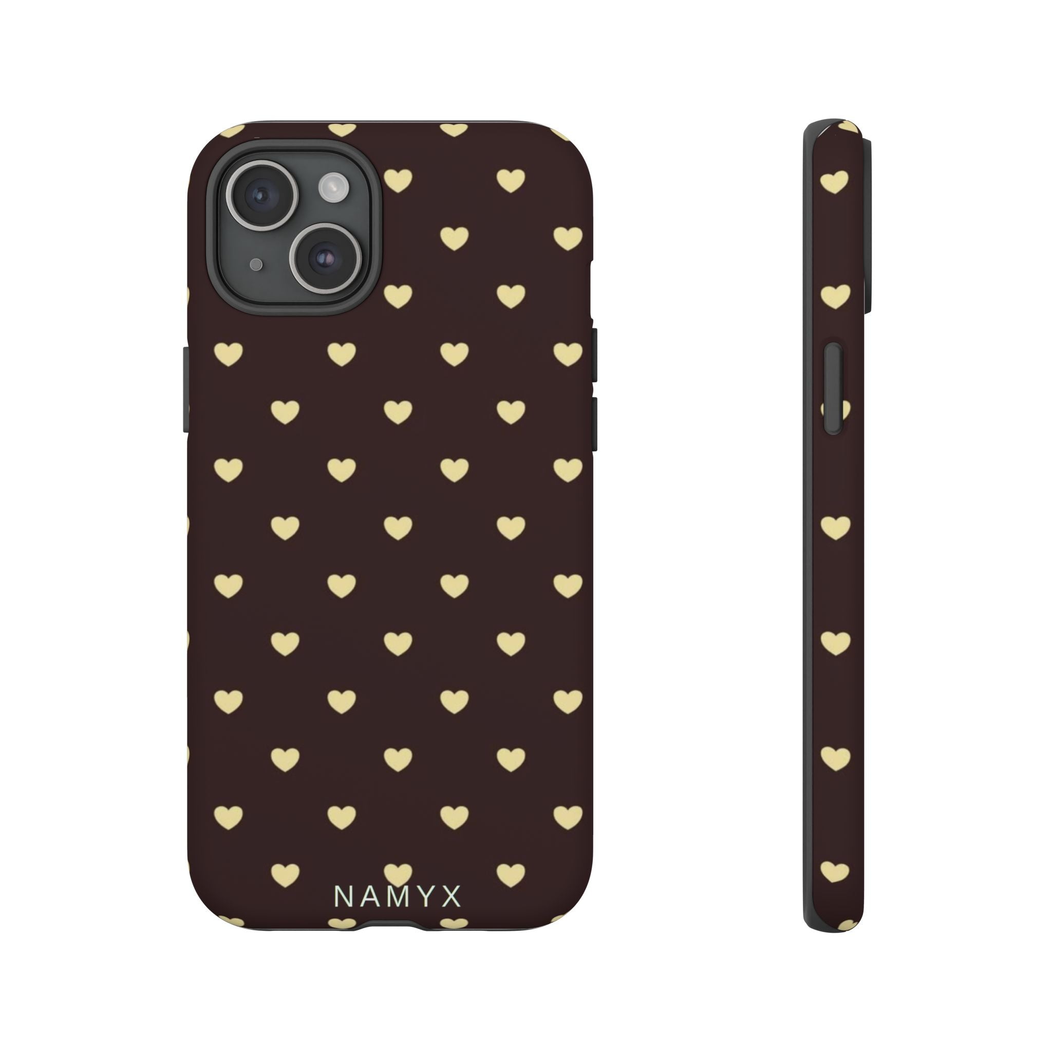 Tough Case — Brown Phone Case with Cream Heart Pattern