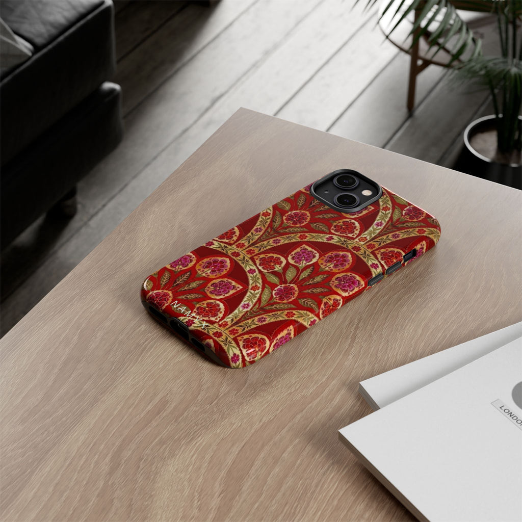 Floral Paisley Tough Phone Case — Red Gold Vintage Pattern