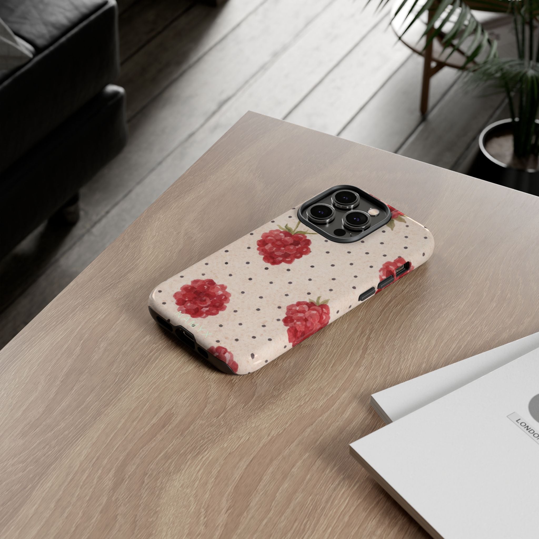 Raspberry Dotted Tough Phone Case — Vintage Floral Protective Cover