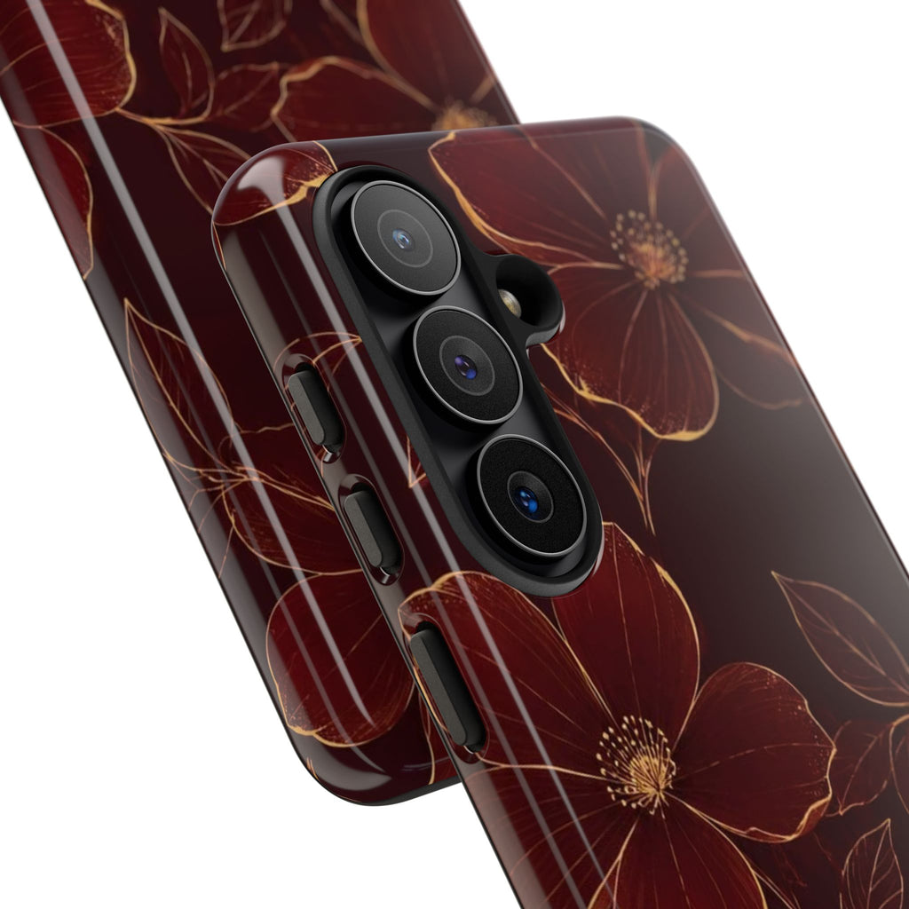Floral Tough Case — Dark Red Botanical Phone Case