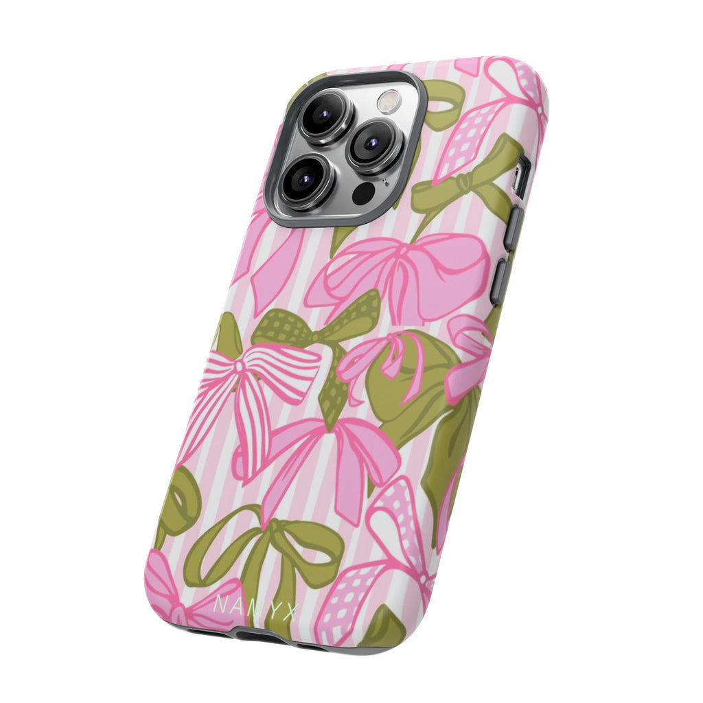 Bow Pattern Tough Case - Pink & Olive Floral Phone Cover