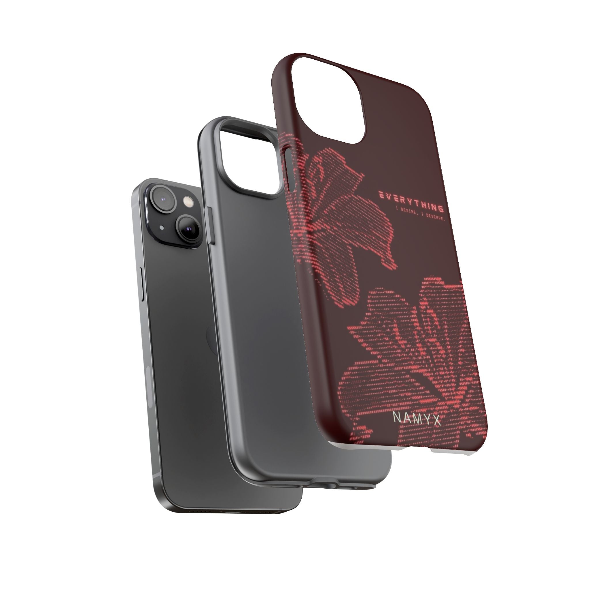 Floral Tough Phone Case — 'Everything' Burgundy Protective Cover