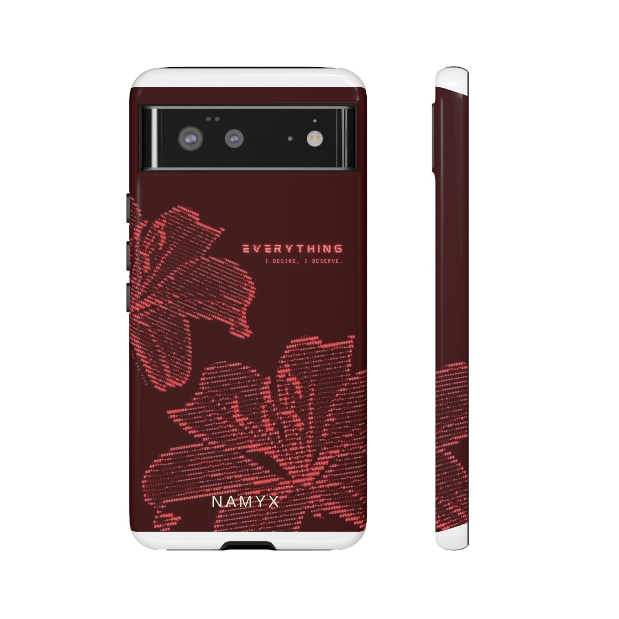 Floral Tough Phone Case — 'Everything' Burgundy Protective Cover