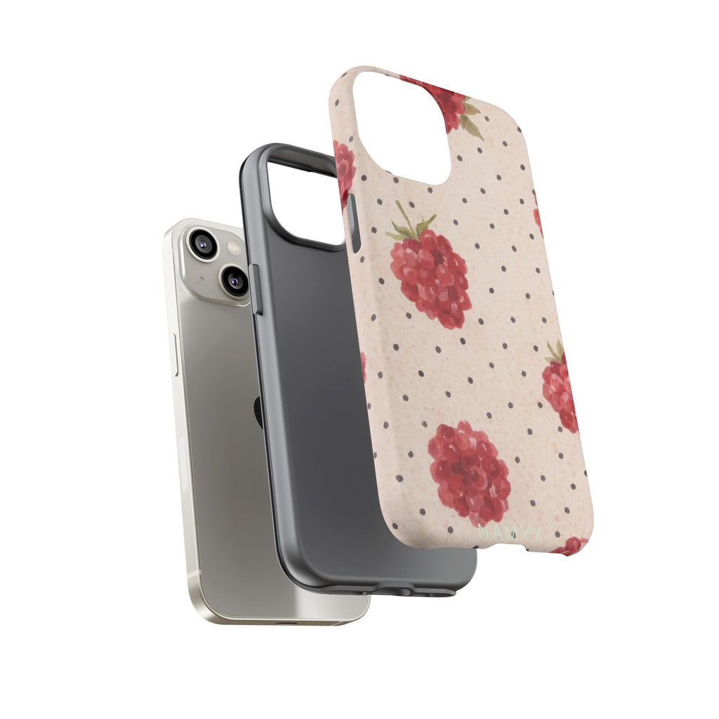 Raspberry Dotted Tough Phone Case — Vintage Floral Protective Cover