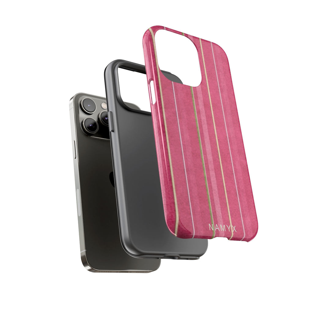 Pink Vertical Stripe Tough Phone Case — Durable Protective iPhone Cover with Subtle Vintage Stripes
