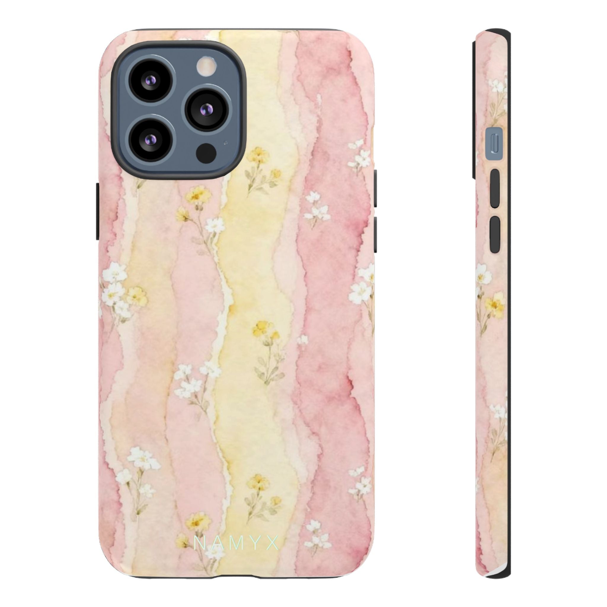 Floral Watercolor Tough Phone Case — Pink & Yellow Daisy Protective Cover