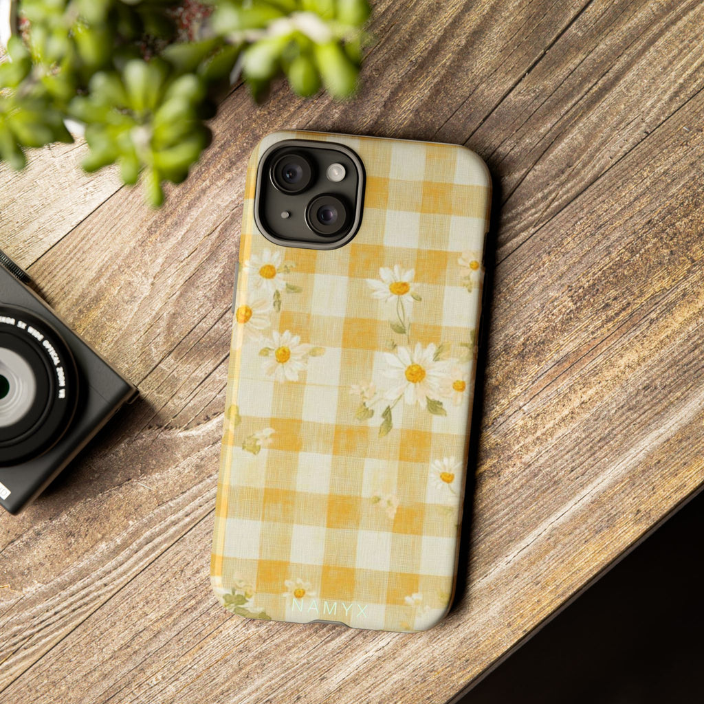 Daisy Gingham Tough Phone Case — Yellow Floral Protective Cover