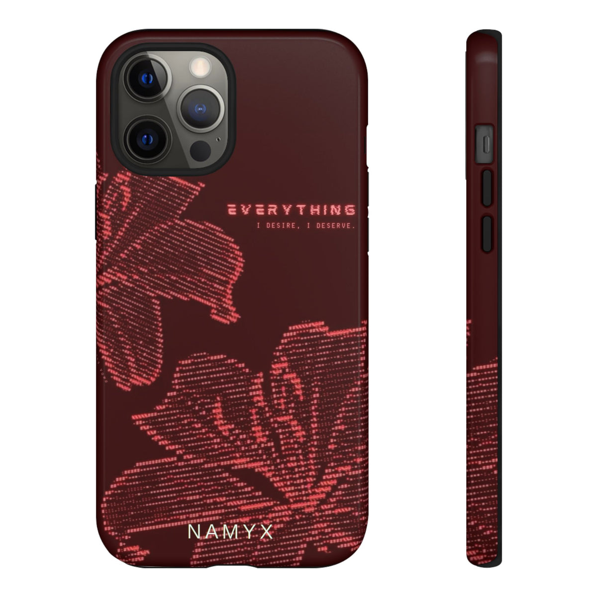 Floral Tough Phone Case — 'Everything' Burgundy Protective Cover