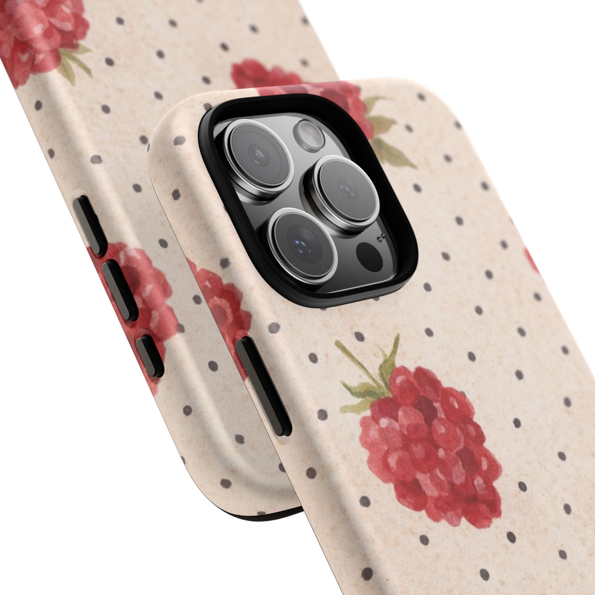 Raspberry Dotted Tough Phone Case — Vintage Floral Protective Cover