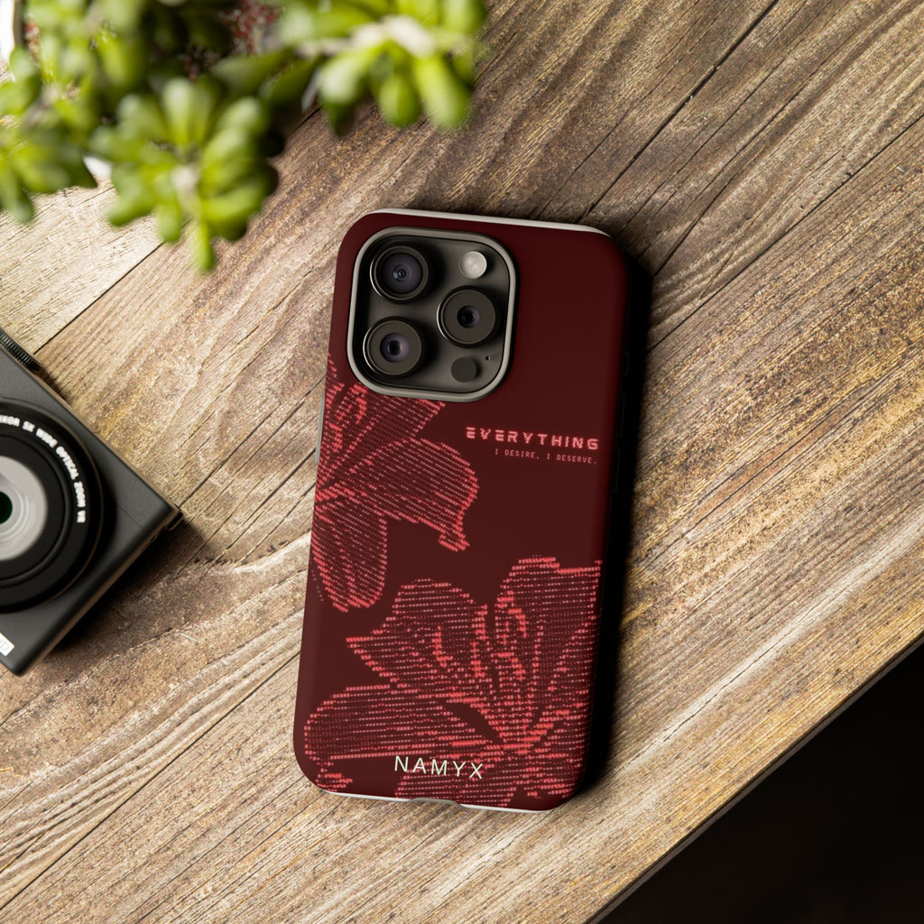 Floral Tough Phone Case — 'Everything' Burgundy Protective Cover