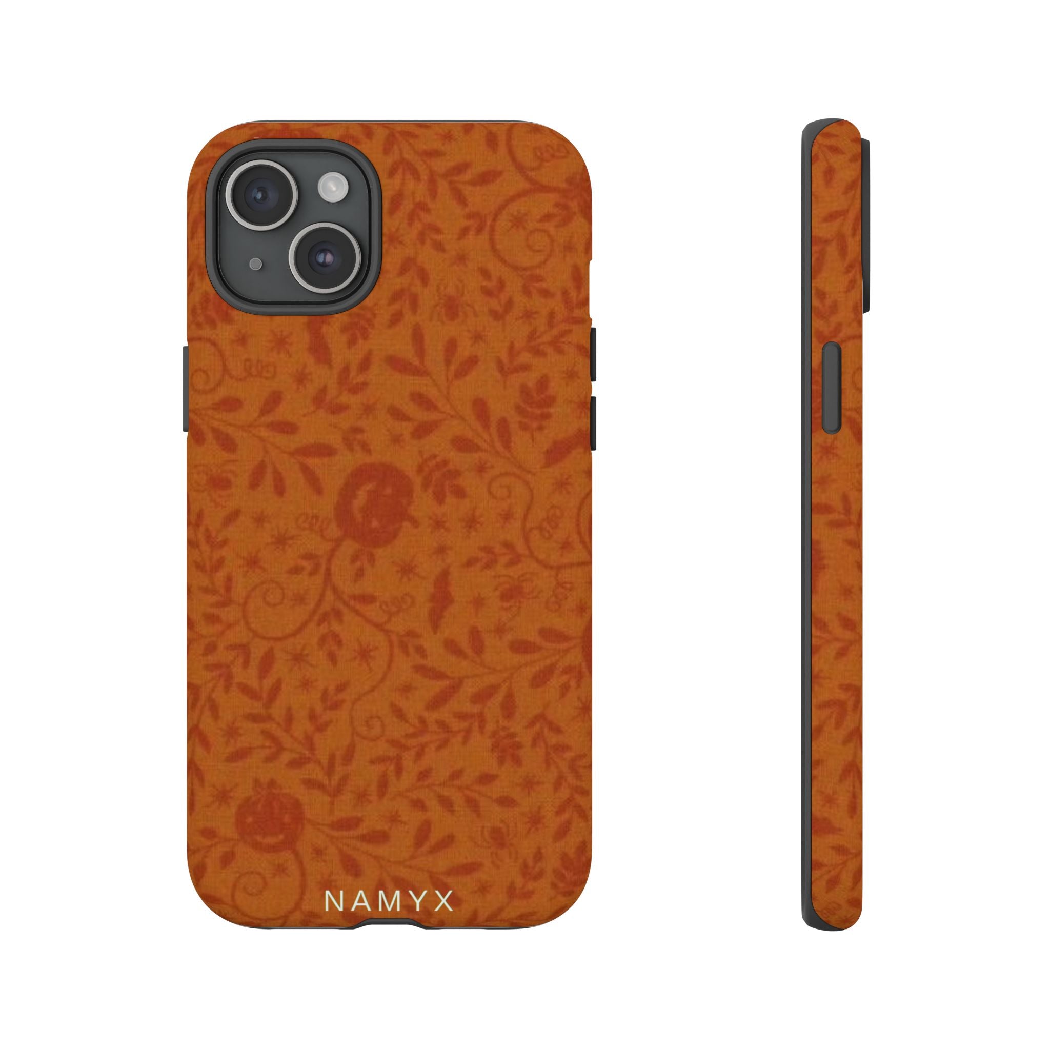 Floral Leather Phone Case — Rustic Orange Botanical Tough Case