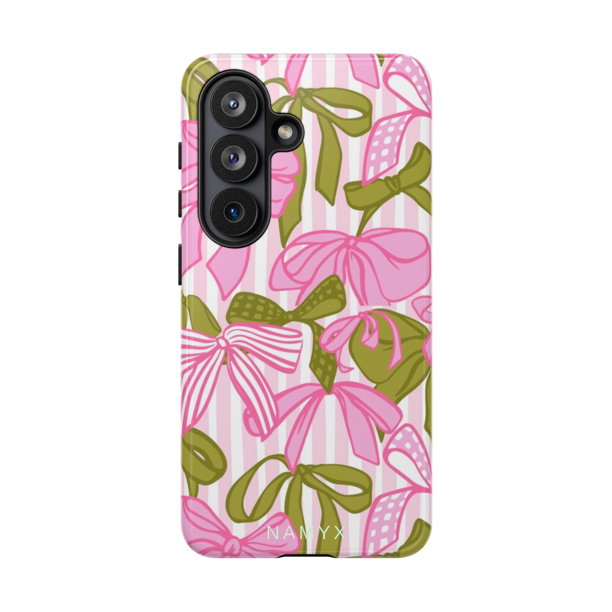 Bow Pattern Tough Case - Pink & Olive Floral Phone Cover