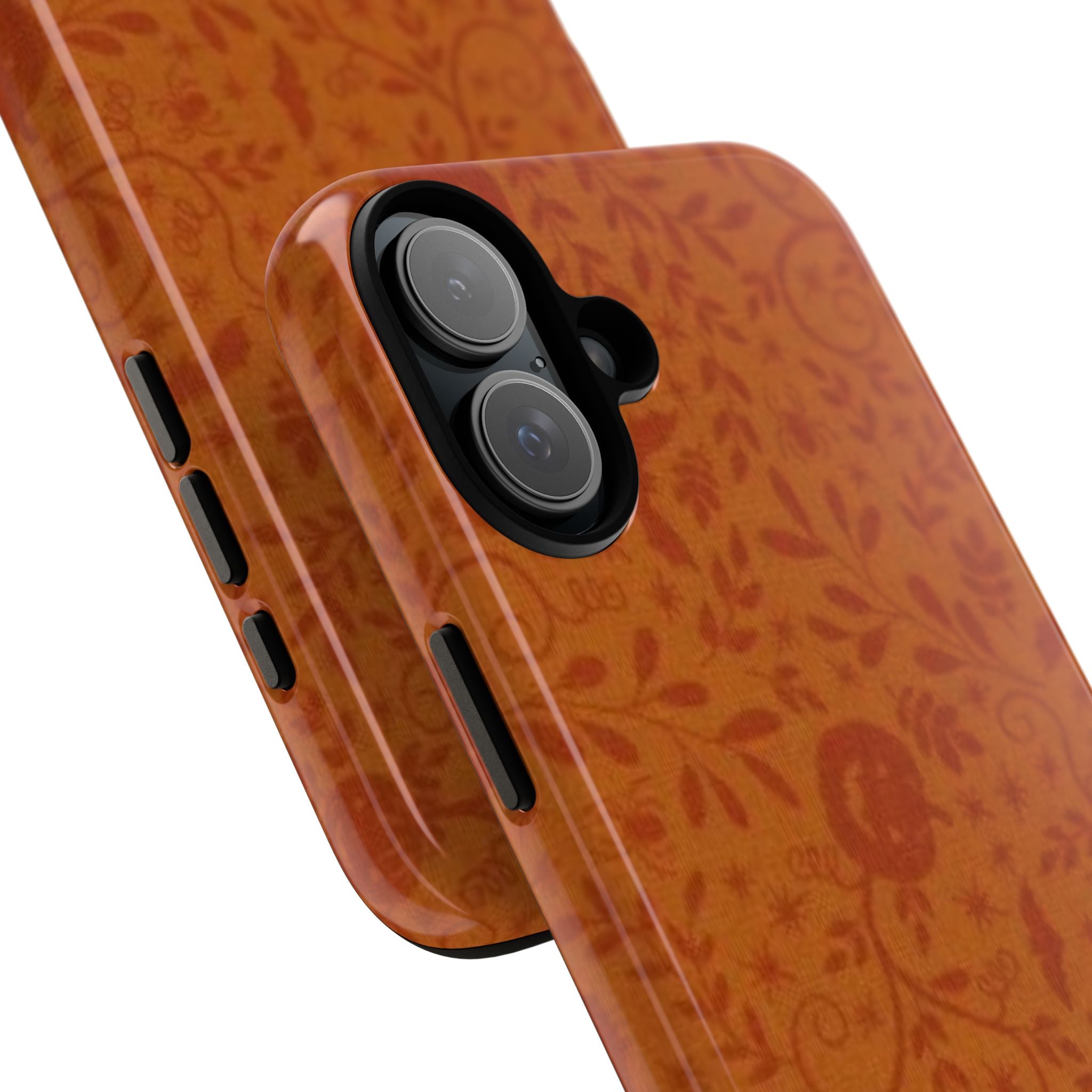Floral Leather Phone Case — Rustic Orange Botanical Tough Case