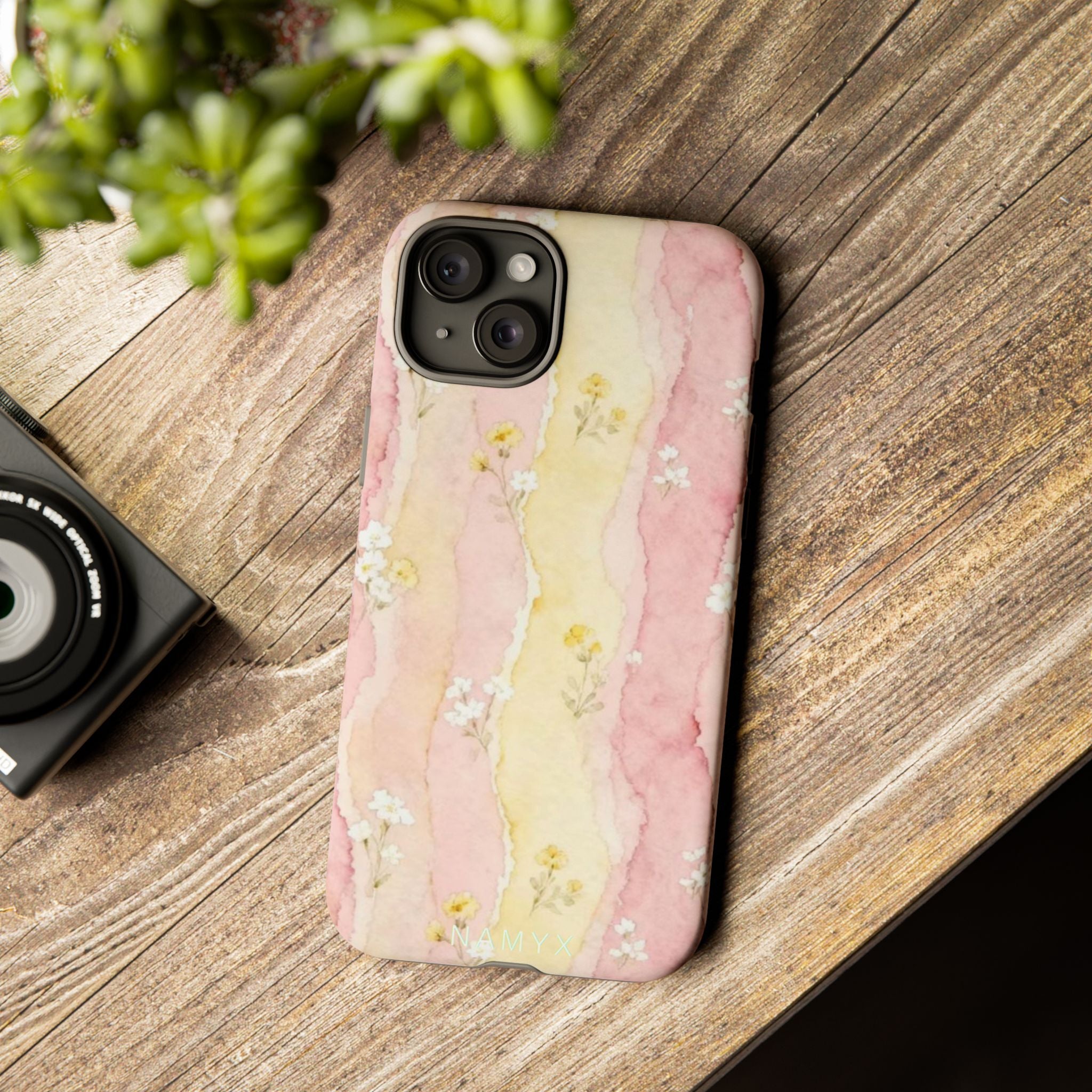 Floral Watercolor Tough Phone Case — Pink & Yellow Daisy Protective Cover