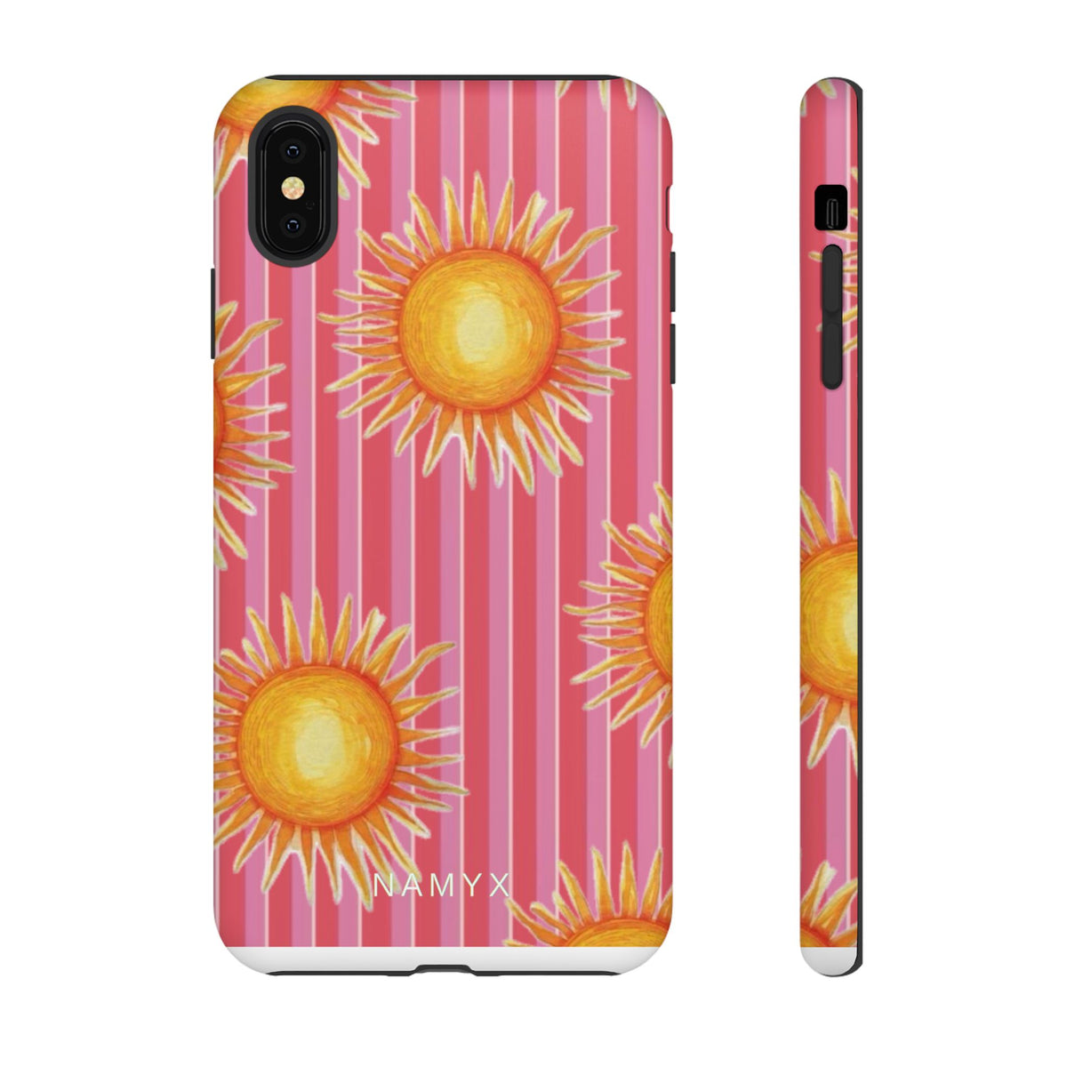 Sunburst Stripe Tough Phone Case — Bright Yellow Sun Pattern on Pink