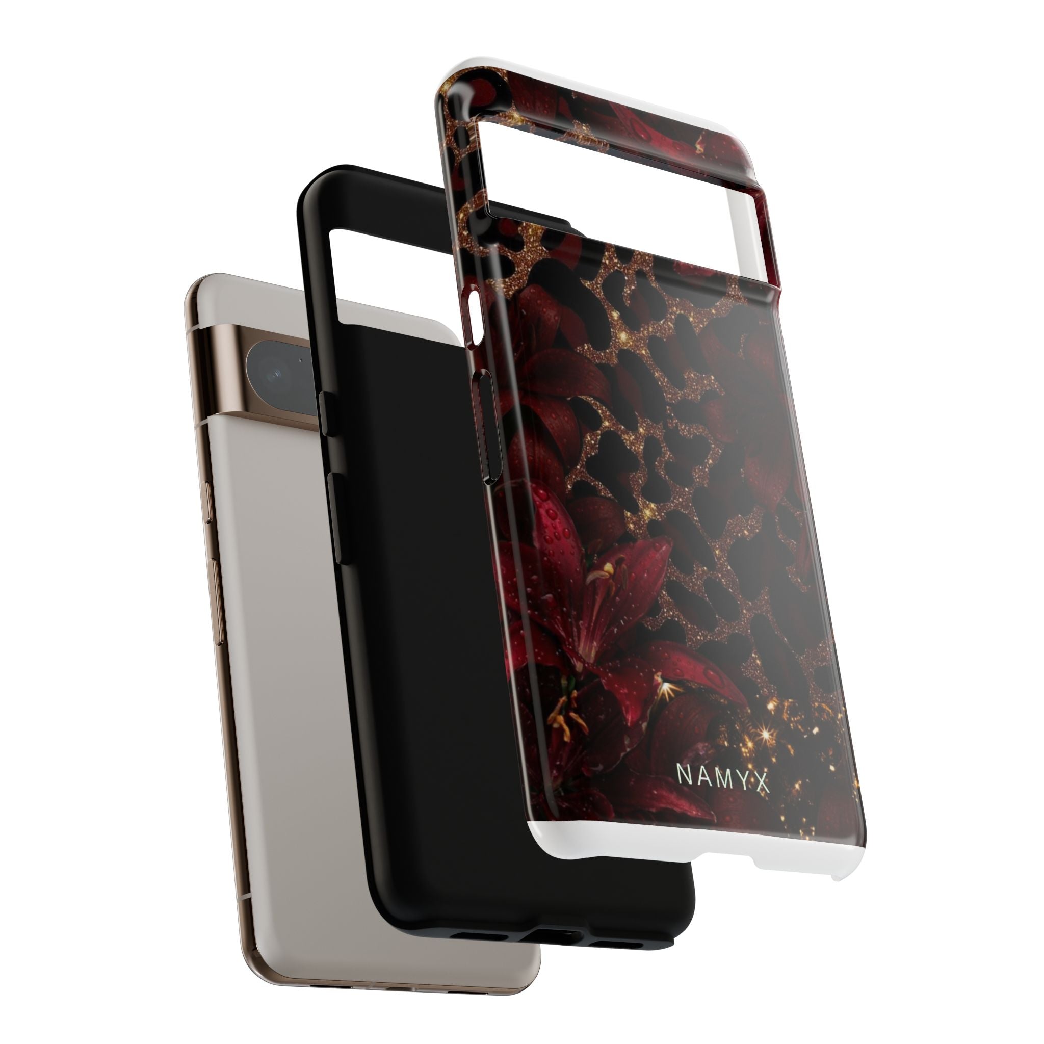 Protective Phone Case — Burgundy Floral & Gold Leopard Print Tough Case