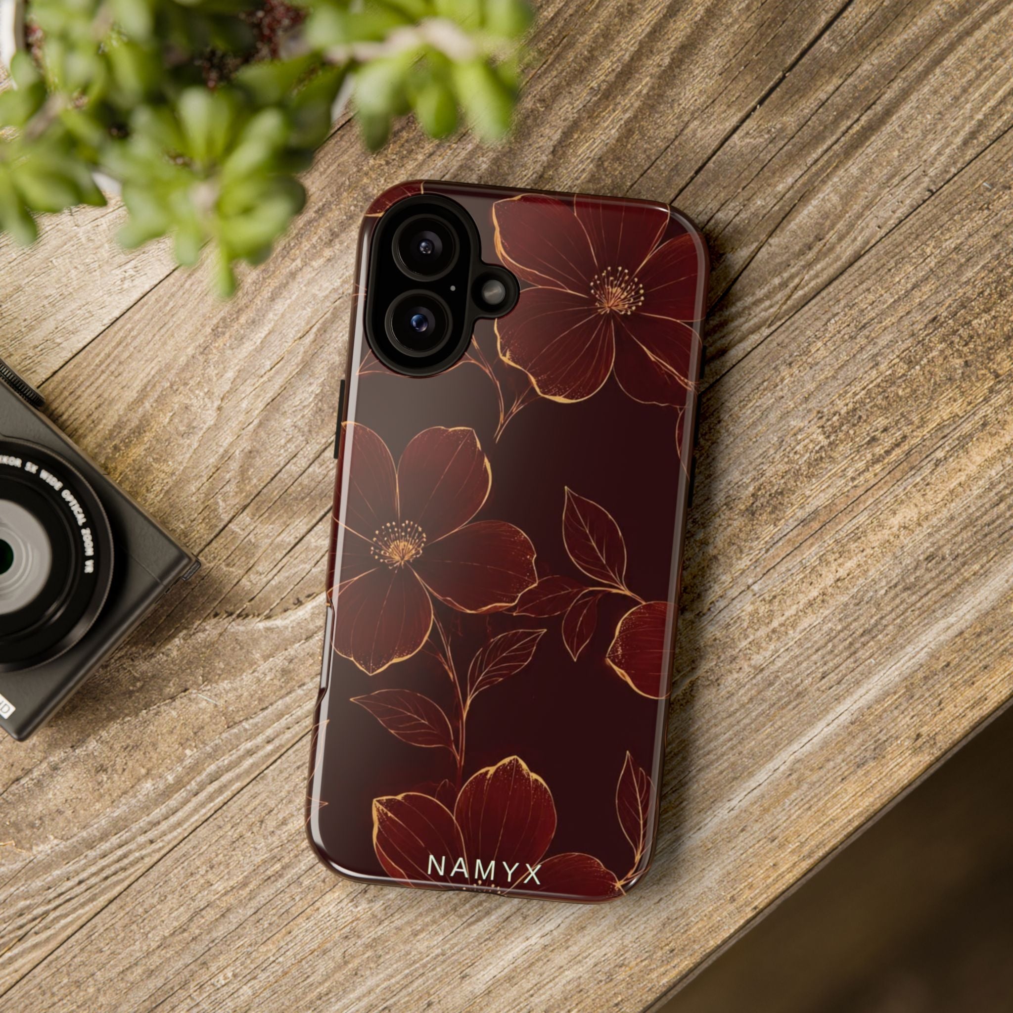 Floral Tough Case — Dark Red Botanical Phone Case