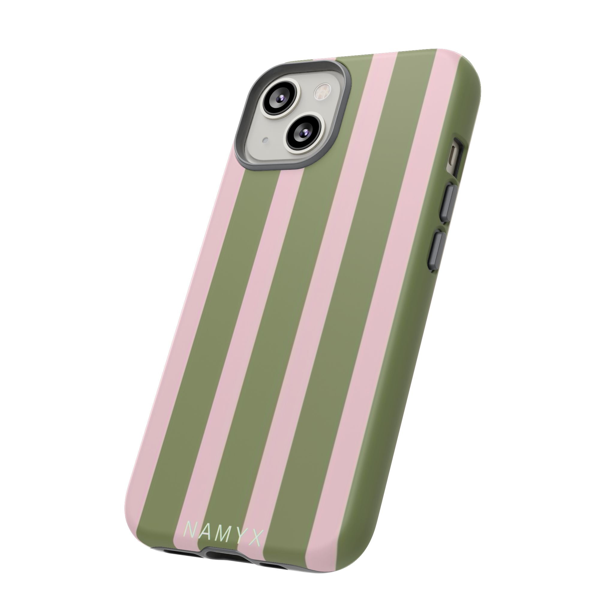 Striped Olive & Blush Tough Phone Case — Durable Protective Phone Cover