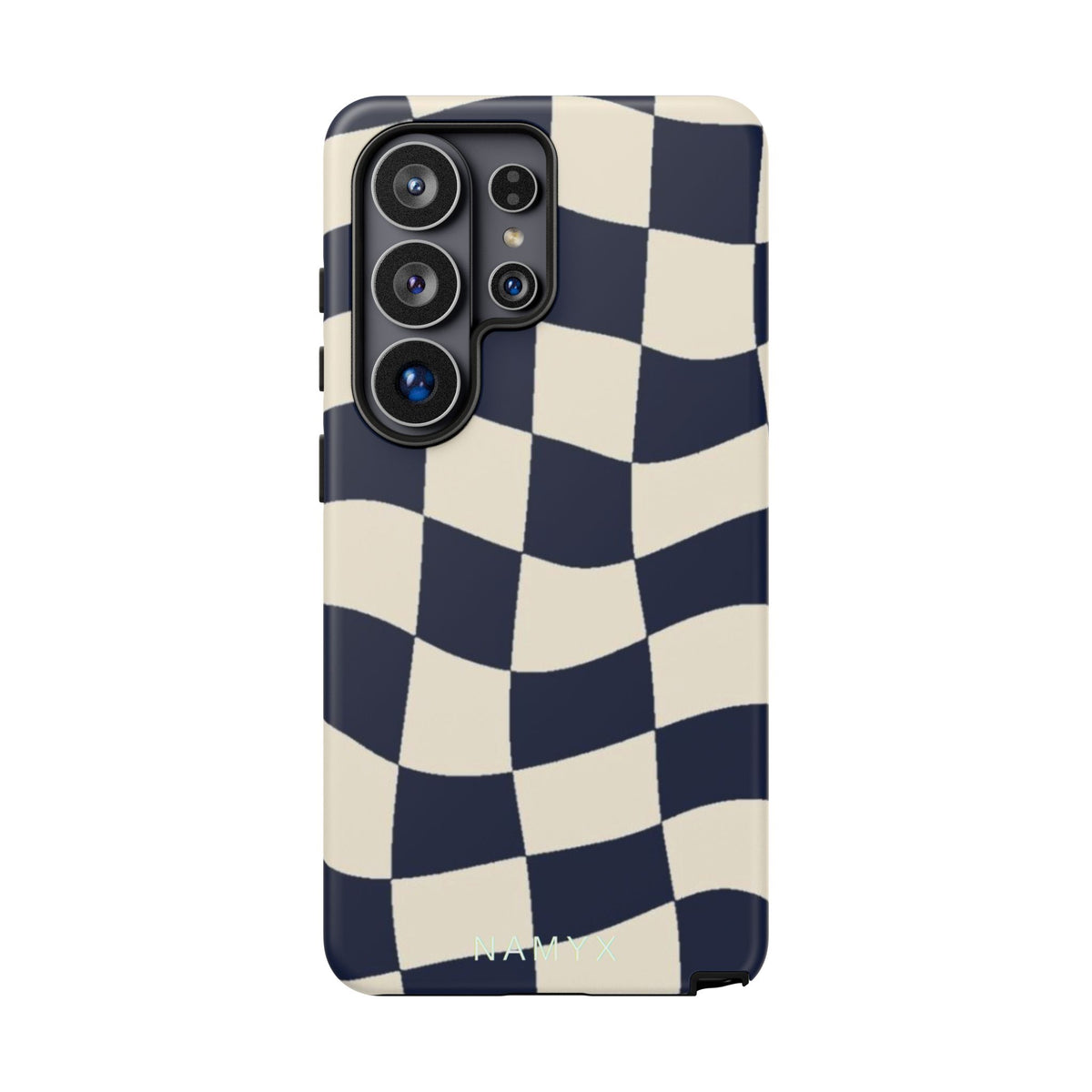 Wavy Checkered Phone Case – Retro Navy Racing Pattern Tough Case