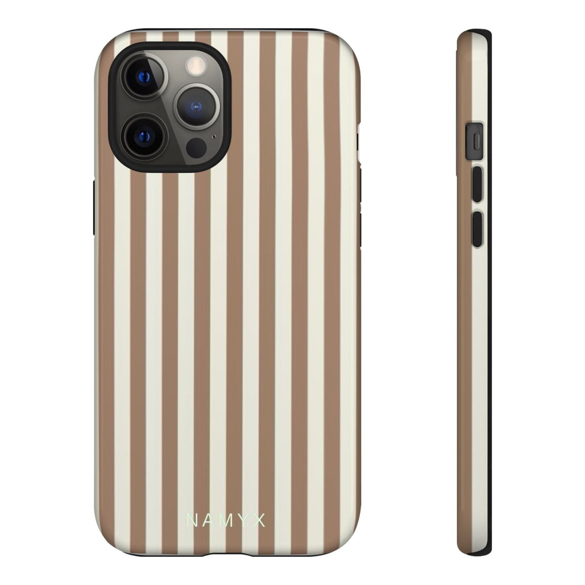 Striped Beige Phone Case — Classic Vertical Brown & Cream Stripe Tough Case