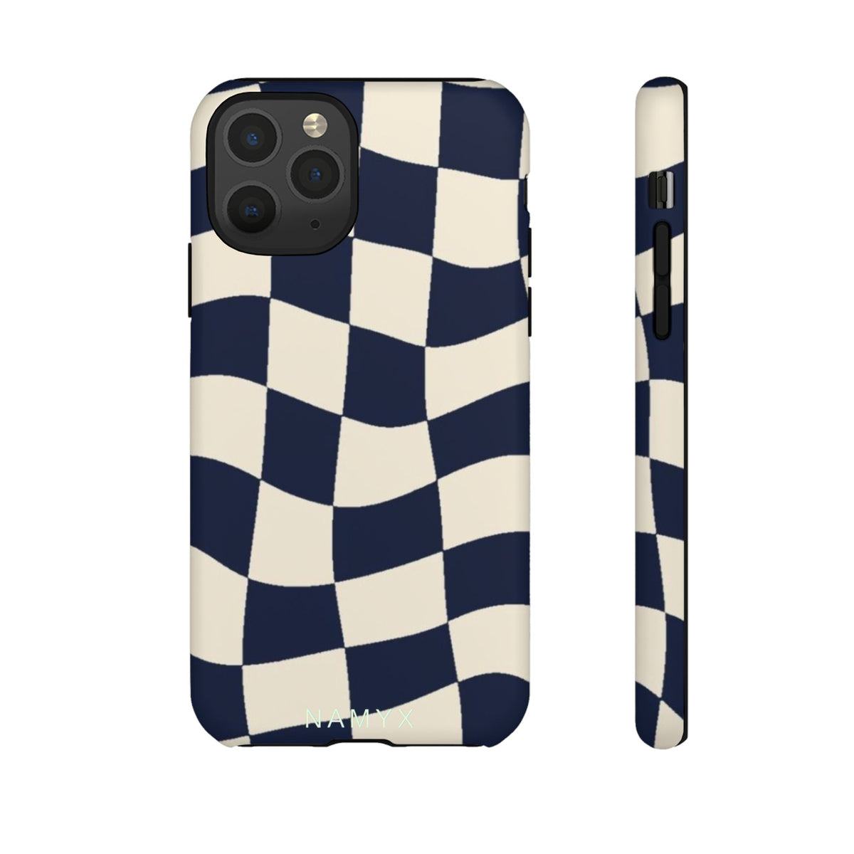 Wavy Checkered Phone Case – Retro Navy Racing Pattern Tough Case