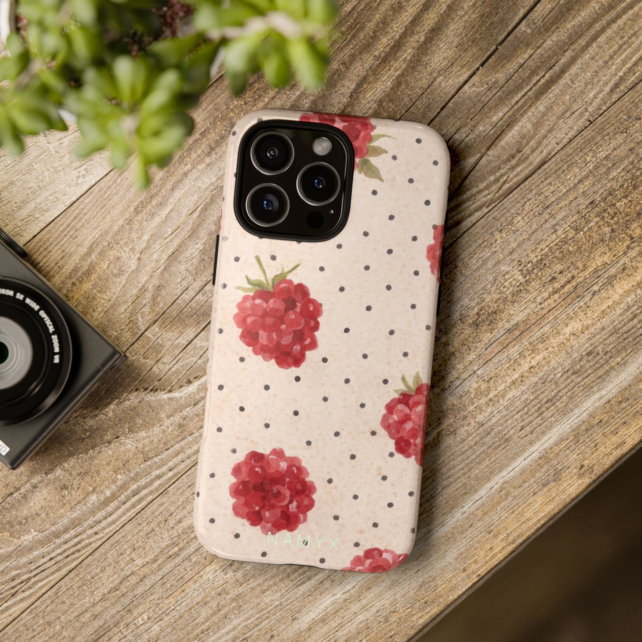 Raspberry Dotted Tough Phone Case — Vintage Floral Protective Cover