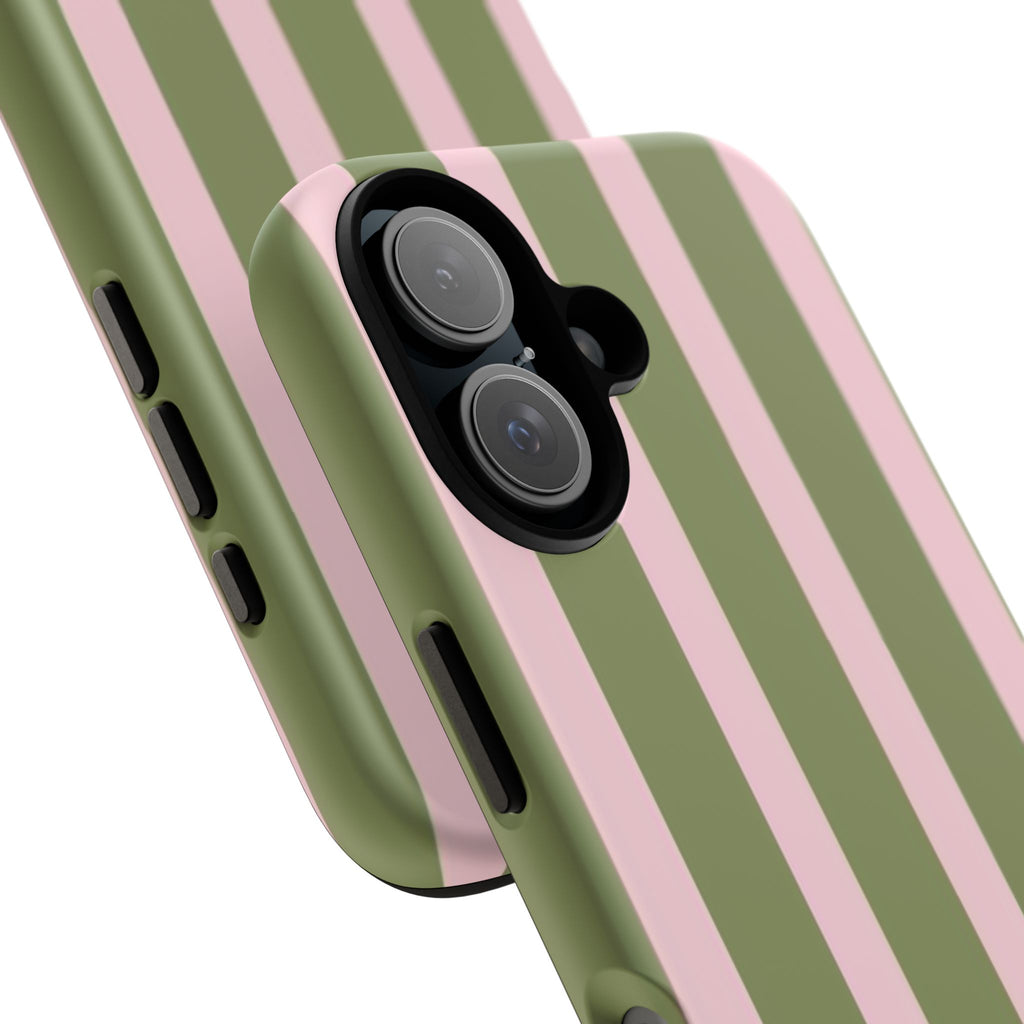 Striped Olive & Blush Tough Phone Case — Durable Protective Phone Cover