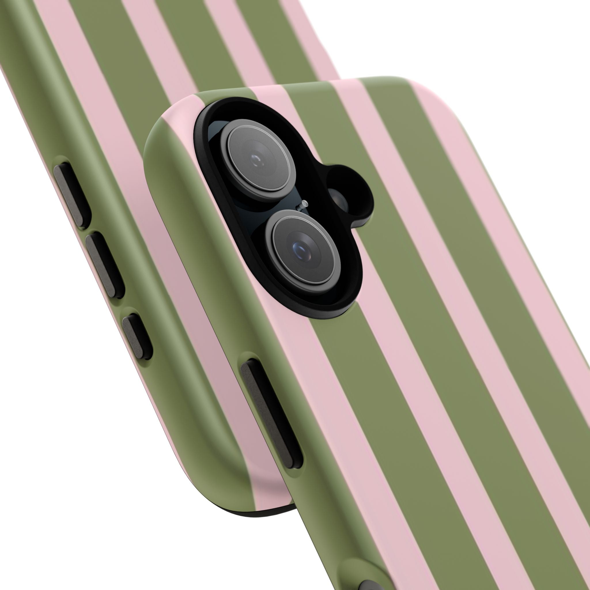 Striped Olive & Blush Tough Phone Case — Durable Protective Phone Cover