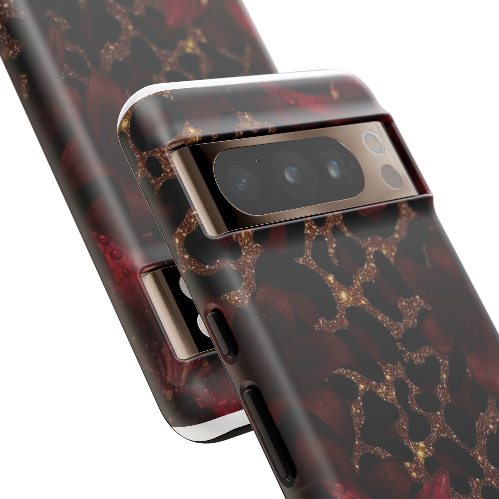 Protective Phone Case — Burgundy Floral & Gold Leopard Print Tough Case
