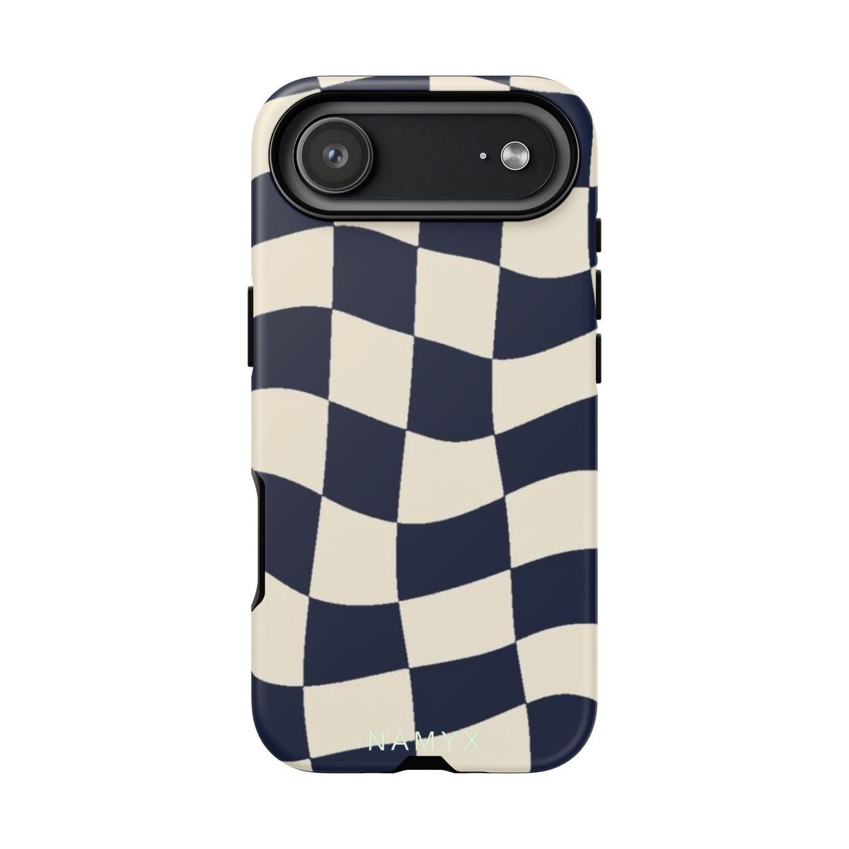 Wavy Checkered Phone Case – Retro Navy Racing Pattern Tough Case