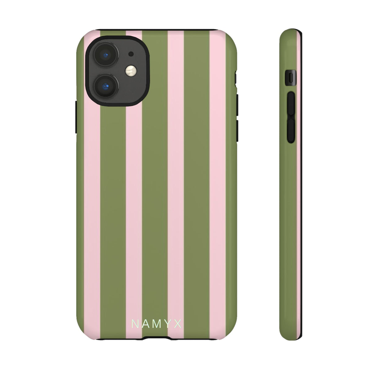 Striped Olive & Blush Tough Phone Case — Durable Protective Phone Cover