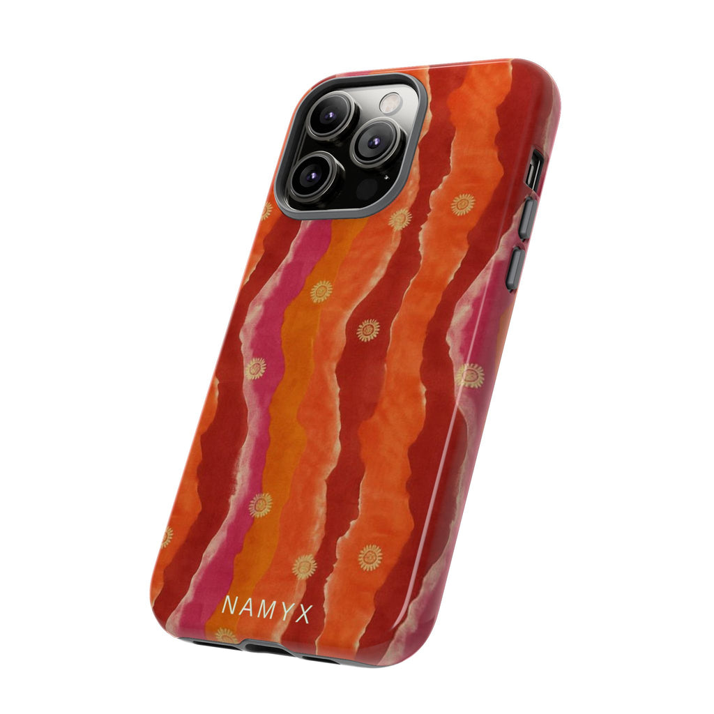 Abstract Red Waves Phone Case — Bold Orange & Pink Protective Tough Case