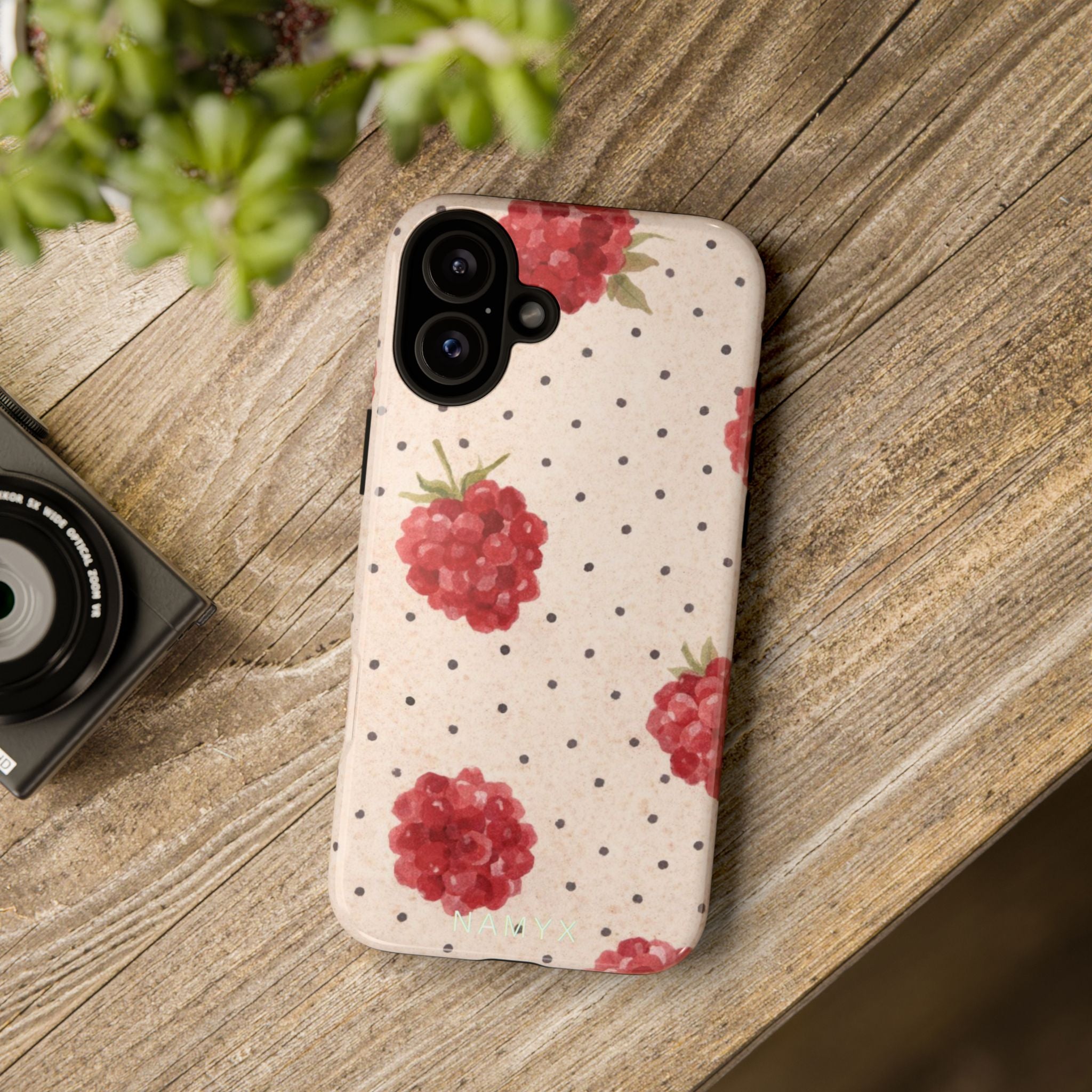 Raspberry Dotted Tough Phone Case — Vintage Floral Protective Cover