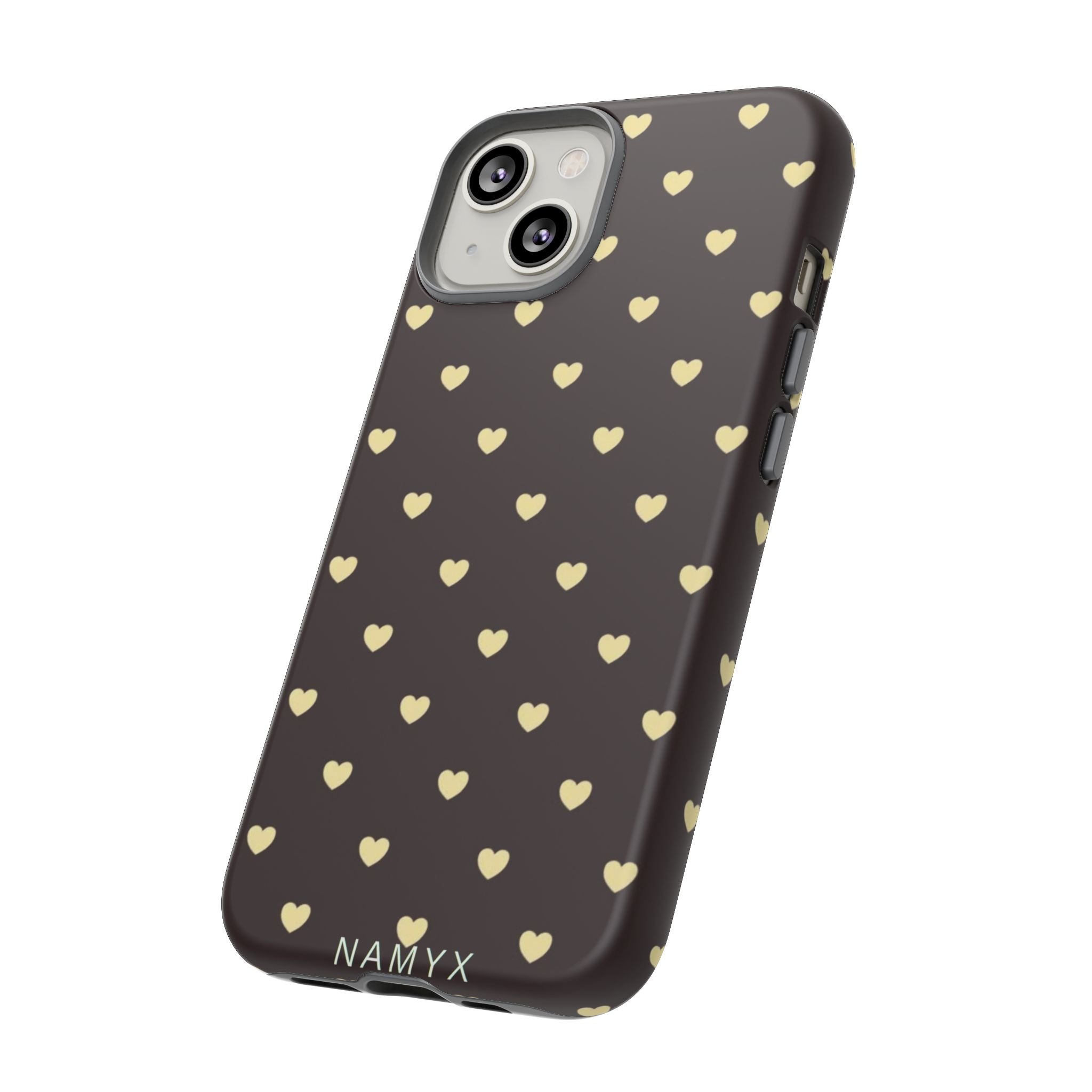 Tough Case — Brown Phone Case with Cream Heart Pattern