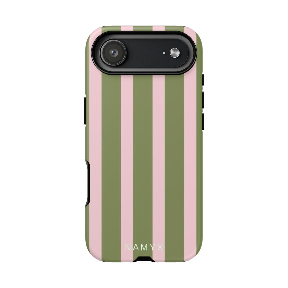 Striped Olive & Blush Tough Phone Case — Durable Protective Phone Cover