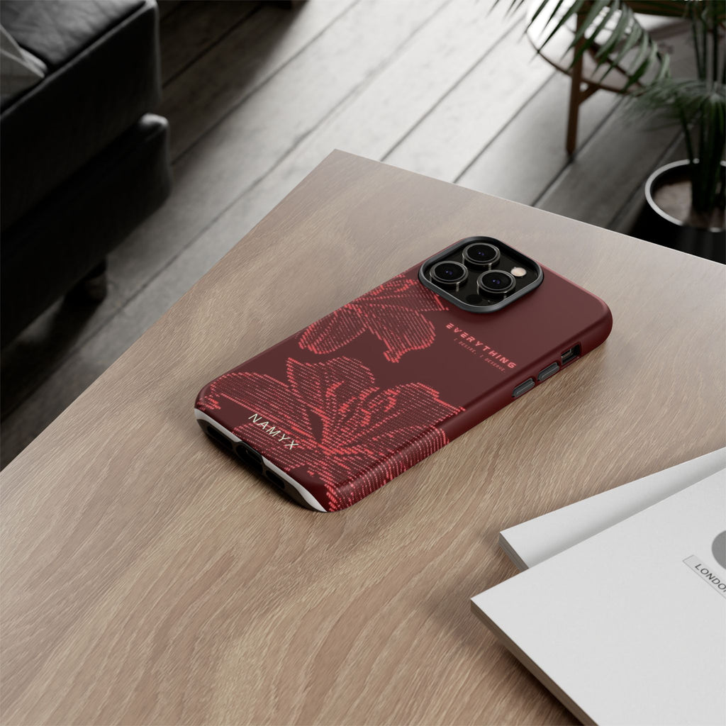 Floral Tough Phone Case — 'Everything' Burgundy Protective Cover